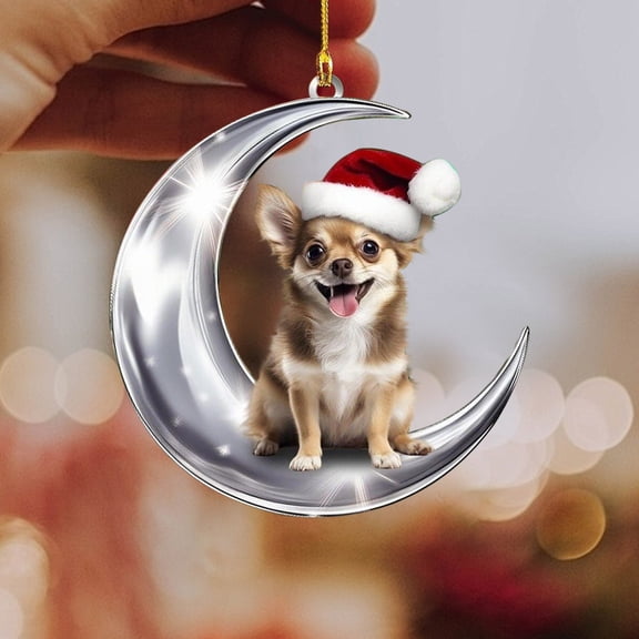 Dog Ornament, Dog Sitting On The Moon Christmas Hanging Ornament, Dog On The Crescent Moon Ornament, Dog Sit On The Moon Dog Memorial Keepsake, Xmas Tree Decoration, Gift for Dog Lover