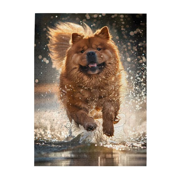 Dog Outdoors Run Water Splash 500-Piece Wooden Jigsaw Puzzle for Adults, Fun & Challenging Family Game, Stylish Wall Decor & Holiday Gift