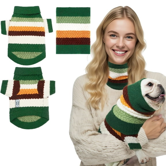 Dog & Owner Scarf & Sweater Set - Green, Soft Warm, Dog Ear Protection Earmuffs, Cozy Winter Scarf for Small/Medium/Large Dogs & Humans