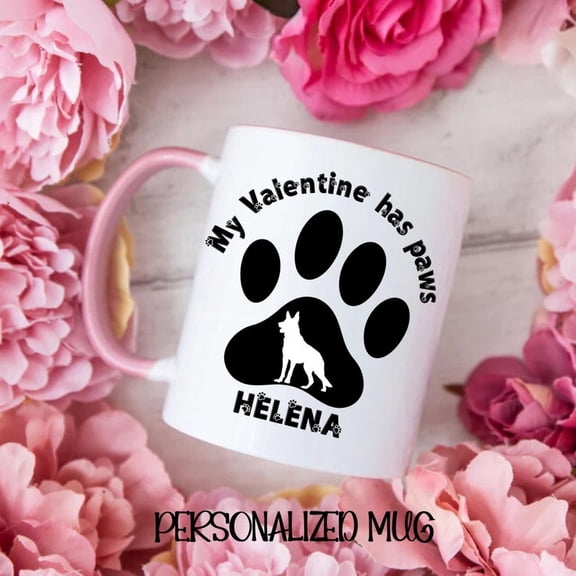 Dog Owner VaL1entine Mug, Custom Mug for Pet Lovers, Dog Paw Print Design, Pet Owner Mug, Animal Lover Gift, Dog Silhouette Coffee Mug