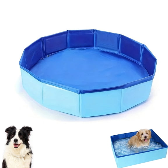 Dog Paddling Pool 50x50x10cm PVC Folding Pet Swimming Pool Dog Swimming Pools Foldable Pet Bath Pools Safe for Home Yard Garden Outdoor Summer#D)