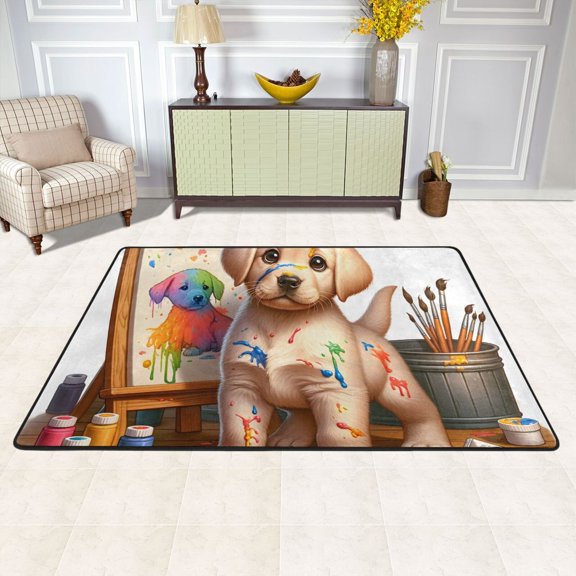 Dog Paint Drawer Area Rug Washable 72 x 48 Floor Carpet Mat Non Slip for Bedroom Living Room Kids Room Home Decor