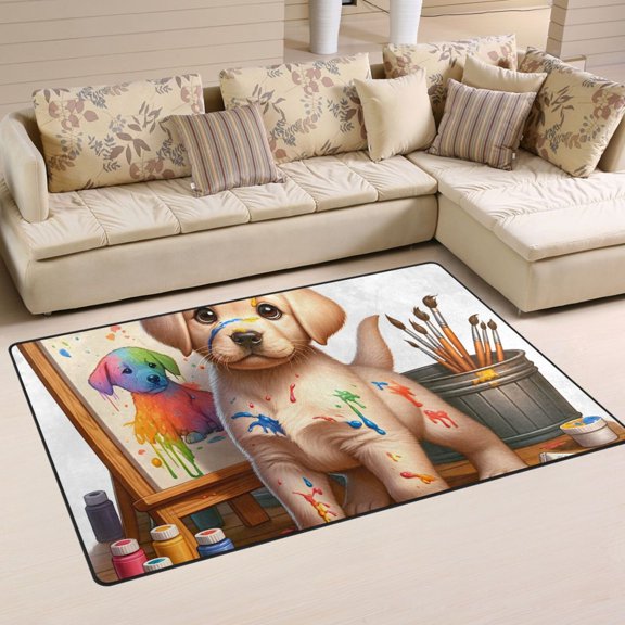 Dog Paint Drawer Area Rug Washable Floor Carpet Mat 60 x 39 inch for Bedroom Living Room Kids Room Home Decor