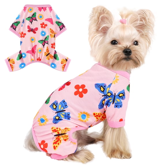 Dog Pajamas Pjs All Season Dog Clothes for Small Dogs Girl Boy, Soft Stretchy Tiny Chihuahua Yorkie Puppy Clothes Doggie Onesies Cat Pet Jammies Outfit, Pink Butterfly XS