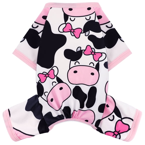 Dog Pajamas for Small Dogs,Soft Stretchy 4 Legged Puppy Onesie Jumpsuit,Breathable Dog PJs Sleepwear Clothes for Yorkie Chihuahua Toy Poodle,Black Cow XS
