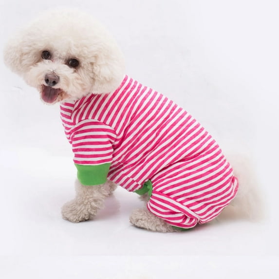 Dog Pajamas - Striped & Checkered Sleepwear for Small Dogs, Easy Snap Belly Design with Tail Opening