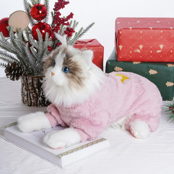 Dog Pajamas Winter Warm Pet Clothes 10 to 16 Inch Pink Soft Jumpsuit For Small Dogs Christmas Costume Holiday Outfit Cozy Sleepwear