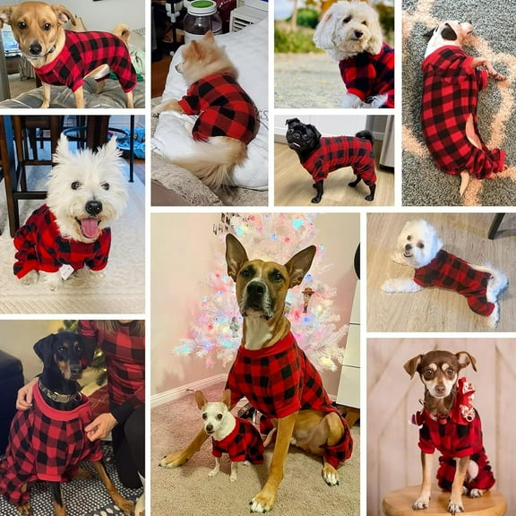 Dog Pajamas for Small to Large Dogs, Soft Pet Sweater Clothes, Warm Puppy Onesie Outfits for Doggie Winter Christmas,Dog Jammies, Red
