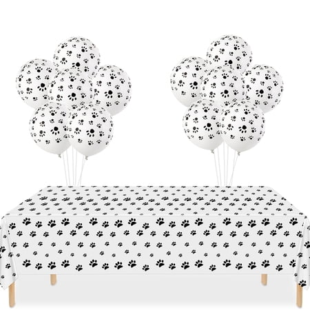 Dog Party Decorations - 3Pcs Puppy Paw Print Tablecloths, 12Pcs Dog Paw Print Balloons Puppy Pattern Disposable Table Cover for Dog Themed Birthday Party Supplies