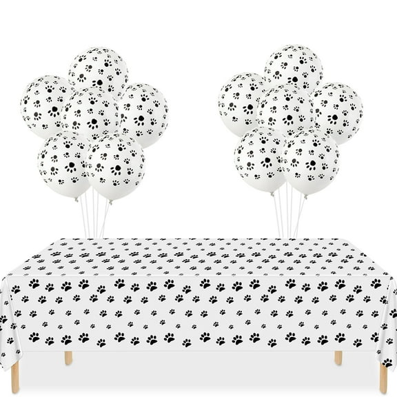 Dog Party Decorations - 3Pcs Puppy Paw Print Tablecloths, 12Pcs Dog Paw Print Balloons Puppy Pattern Disposable Table Cover for Dog Themed Birthday Party Supplies
