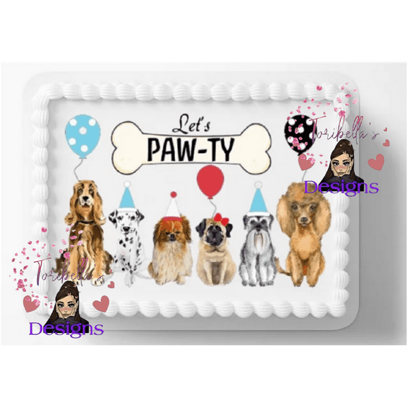 Dog Party Edible Image Cake Topper Birthday Cake Decoration Edible Photo Paper For 1/4 to 1/2 sheet Cake 10" by 8" rectangle Edible Sticker Decal