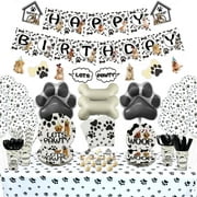 Dog Party Supplies - Doggy Themed Tableware Party Pack for Puppy, Dog Lover, Kids Birthday Party Decorations, Including Plates, Cups, Napkins, Tablecloth, Banner Serves 20