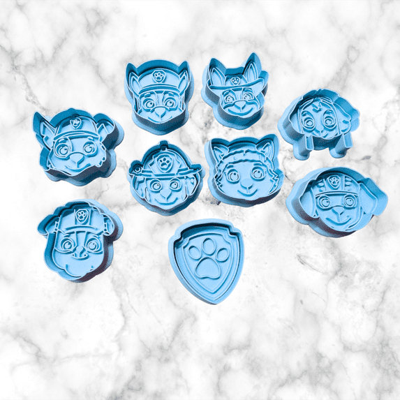 Dog Patrol face Mini cookie cutter and stamp 9 pc set