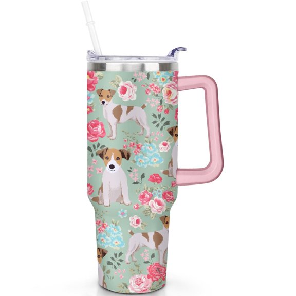 Dog Pattern 40oz Lightweight Tumbler – Flip Straw Lid and Handle, Leak Proof Insulated Travel Mug for Dog Parents