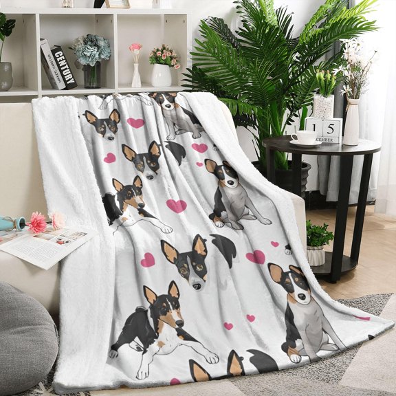 Dog Pattern with Hearts Blanket,Comfortable Soft Flannel Throw Blanket,All Season,Warm Lightweight Blankets for Sofa Bed Couch Living Room Chair,50"x60"(130x150cm)