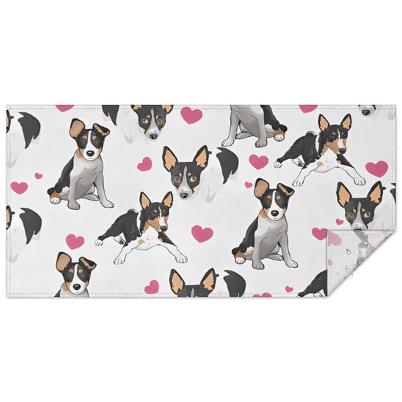 Dog Pattern with Hearts Rectangle Tablecloth 60"x120",Waterproof Polyester Rectangle Table Cloth, Wipeable Spillproof Polyester Tablecloth for Dining, Camping, Indoor and Outdoor