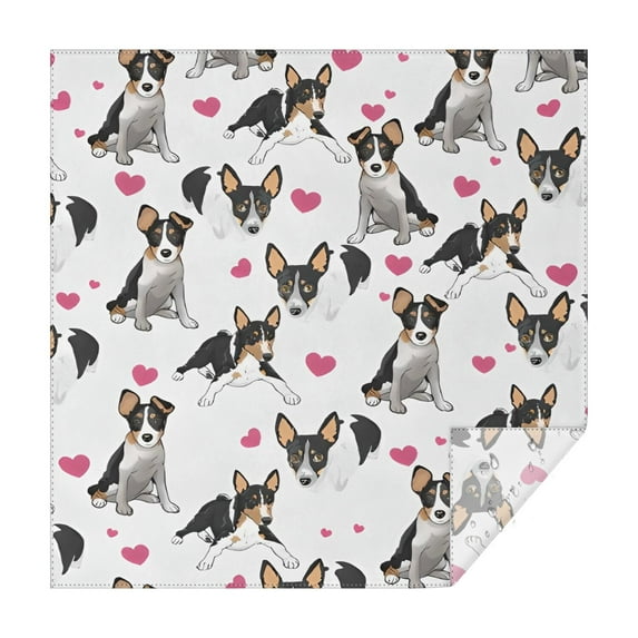 Dog Pattern with Hearts Square Tablecloth,Waterproof Square Table Cover,Wipeable Spillproof Washable Table Cover for Home Kitchen Party Decor 52"x52"(132x132cm)