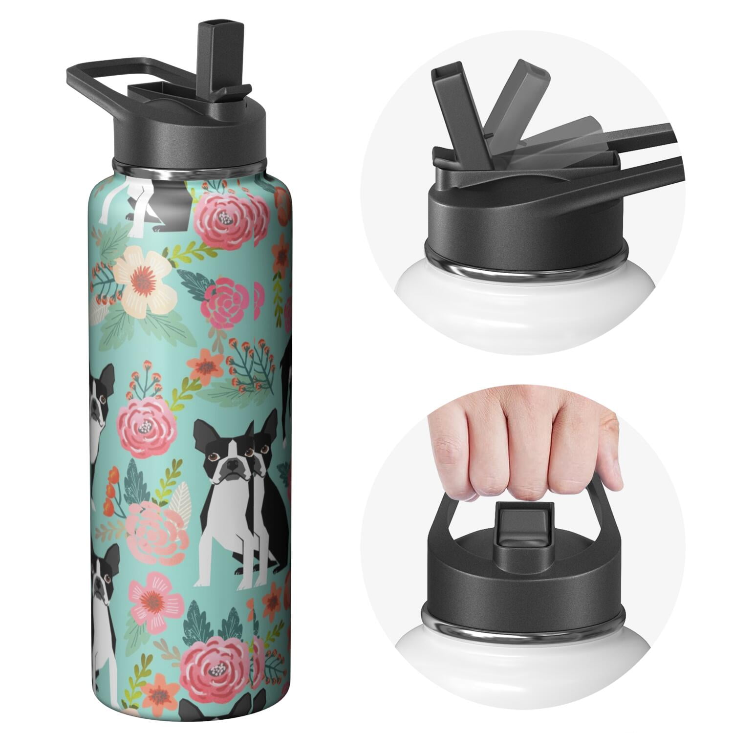 Dog Pattern Insulated Water Bottle - 18/8 Stainless Steel with Paw Print Design, 360° Leakproof Seal & Copper Layer for 24hr Temperature Retention