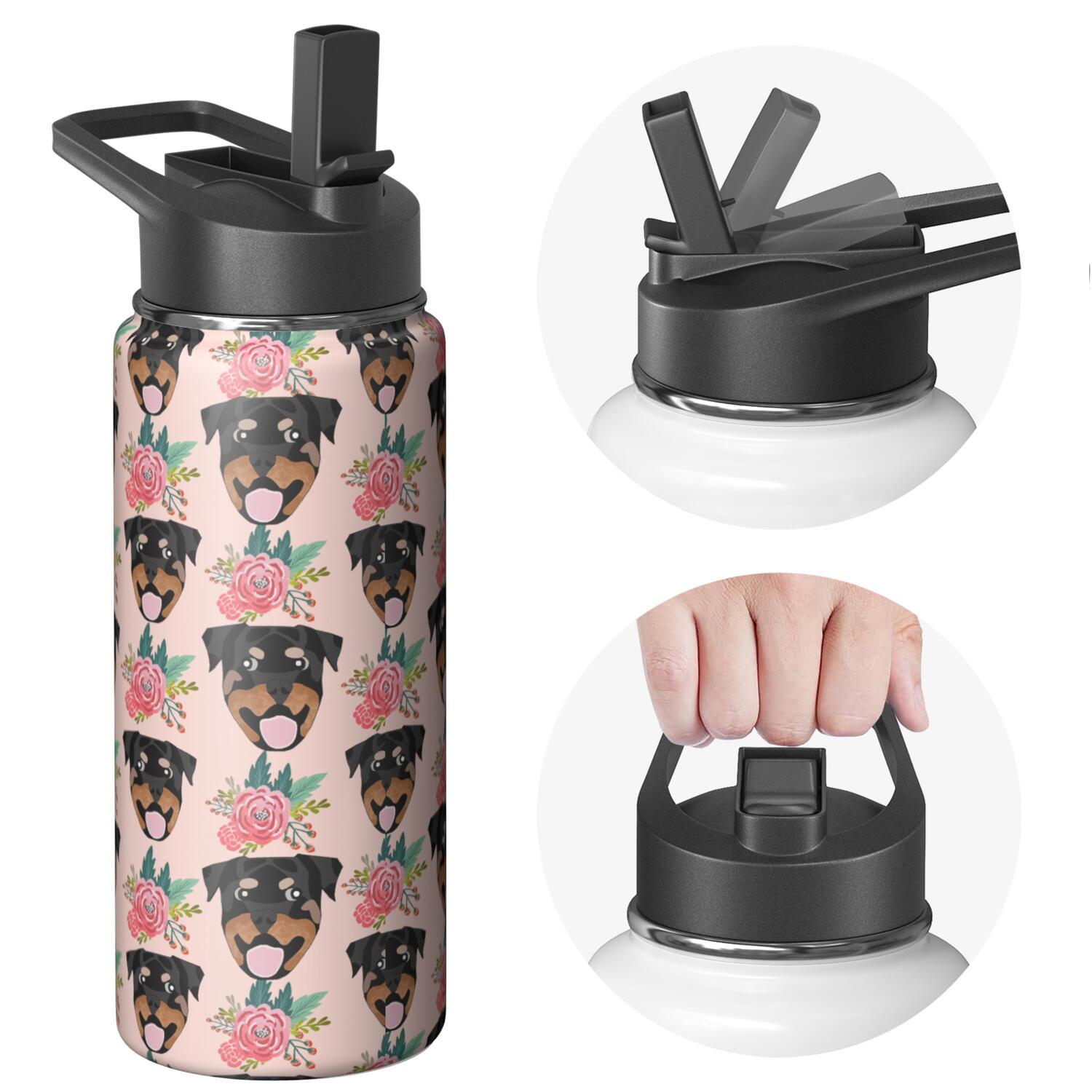 Dog Pattern Insulated Water Bottle - 18/8 Stainless Steel with Paw Print Design, 360° Leakproof Seal & Copper Layer for 26hr Temperature Retention