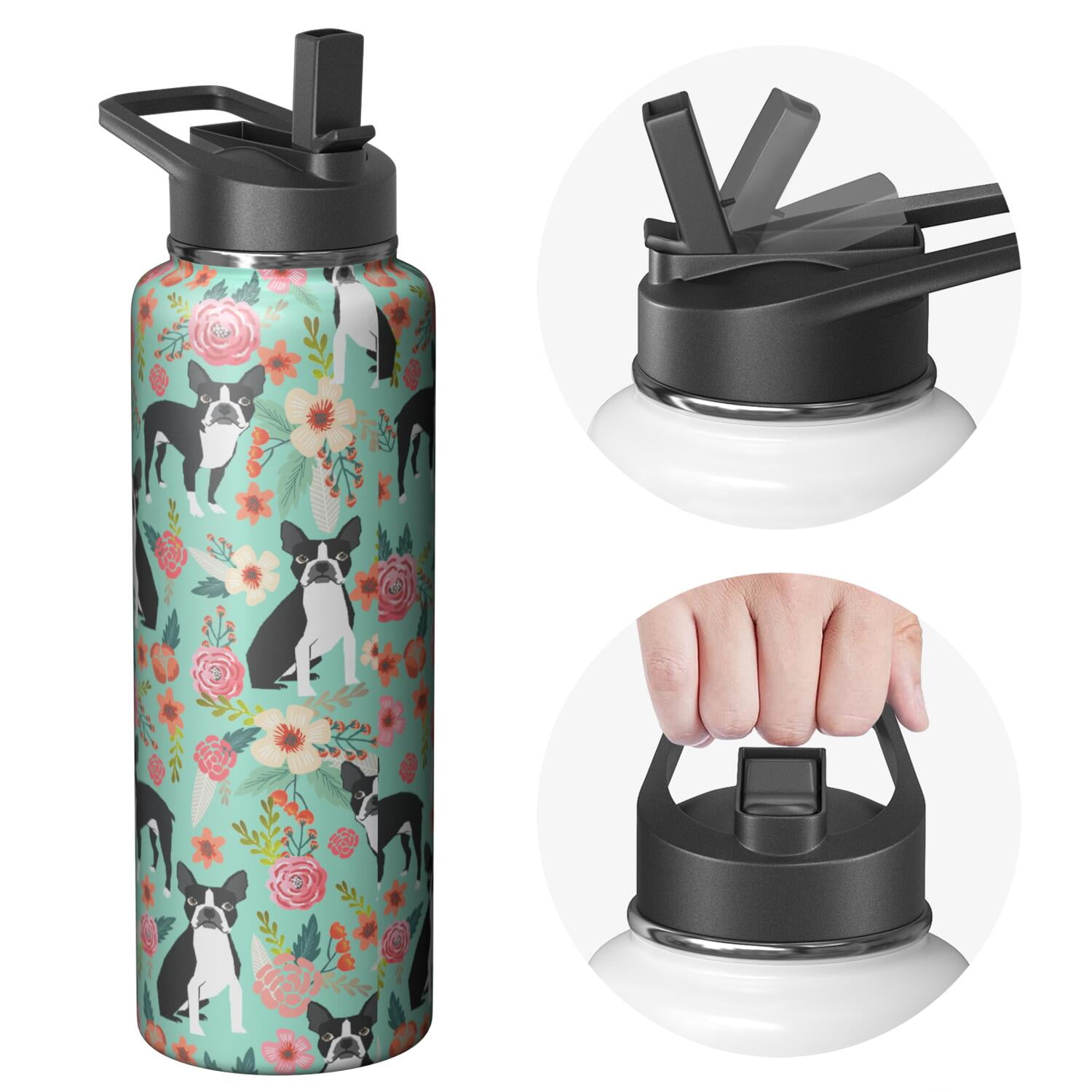 Dog Pattern Insulated Water Bottle - 18/8 Stainless Steel with Paw Print Design, 360° Leakproof Seal & Copper Layer for 27hr Temperature Retention