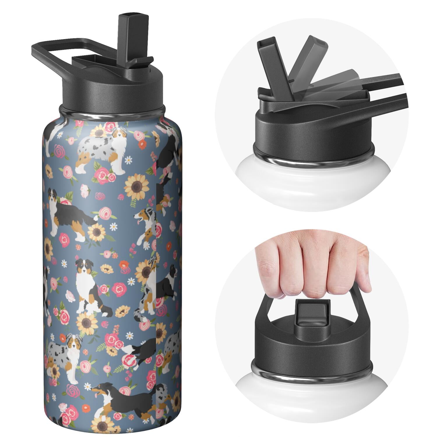 Dog Pattern Insulated Water Bottle - 18/8 Stainless Steel with Paw Print Design, 360° Leakproof Seal & Copper Layer for 48hr Temperature Retention