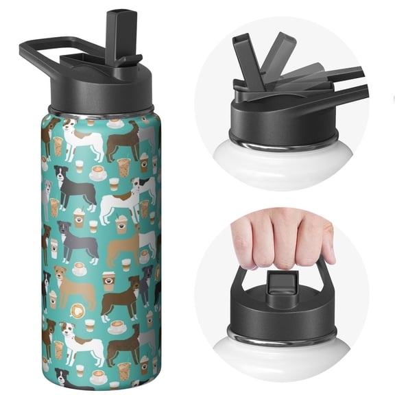Dog Pattern Insulated Water Bottle - 18/8 Stainless Steel with Paw Print Design, 360° Leakproof Seal & Copper Layer for 80hr Temperature Retention