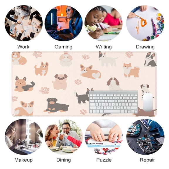 Dog Pattern Mouse Pad 31.5 x 11.82 Inches Rubber Surface with Cute Cartoon Dogs and Paw Prints for Office and Home Use