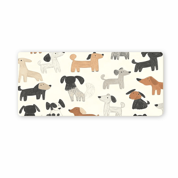 Dog Pattern Mouse Pad 35.4 x 15.8 Inches Rubber Desk Mat with Cute Cartoon Dogs Design for Office and Home Use