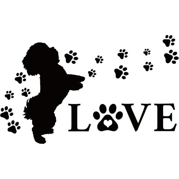 Dog Pattern PVC Wall Sticker Love Text Theme Vinyl Wall Art Lettering Wall Decal Interesting Quotes Sticker for Dog Lover Living Room Bedroom Wall Door Decor Black 13.38x21.25