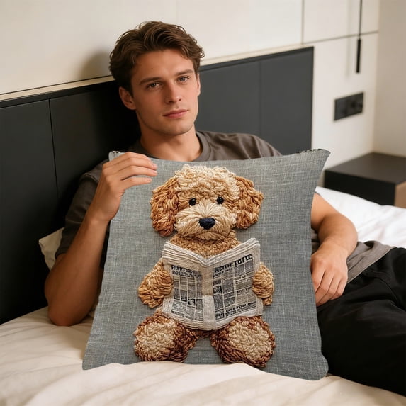 Dog Pattern Pillow Cover, Faux Embroidery Pet Decorative Cushion Case, 18x18 Inch Sofa Throw Pillow Cover, Multicolor Dog Print Pillowcase for Living Room and Bedroom