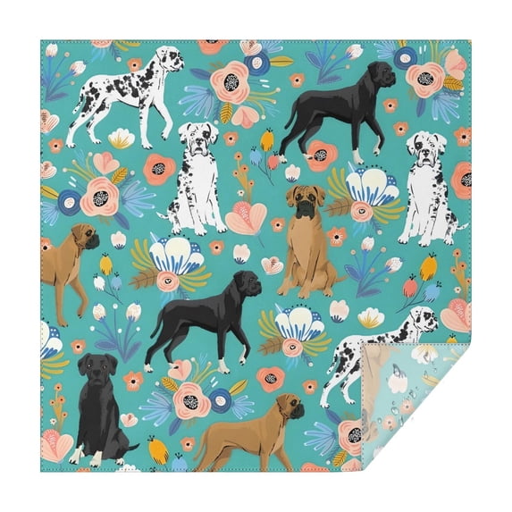 Dog Pattern with Pioneer Flower Background Square Tablecloth,Waterproof Square Table Cover,Wipeable Spillproof Washable Table Cover for Home Kitchen Party Decor 42"X42"(107x107cm)