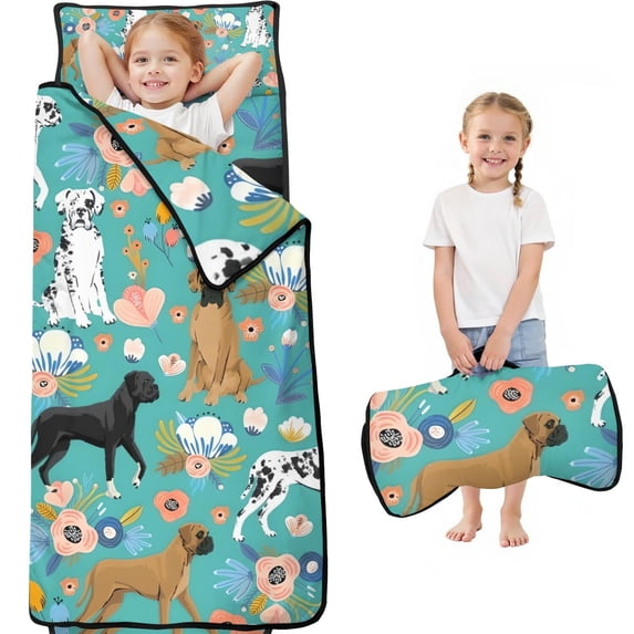 Dog Pattern with Pioneer Flower Background Toddler Nap Mats for Kids Preschool,Sleeping Mat Bag or Kids,Toddler Sleeping Bag,Toddler Nap Mat or Daycare