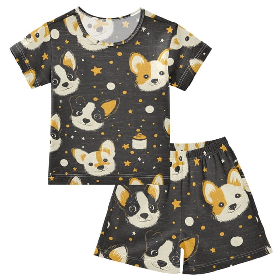 Dog Pattern Summer Pajama Set Soft Cotton Short Sleeve Sleepwear 2PCS Pajama Sets Breathable Lounge Set Size 10Y