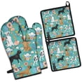 thumbnail image 1 of Dog Pattern with Floral Background Kitchen Oven Mitt and Pot Holder Sets 4 Pcs for Baking, Cooking and Grilling, Heat Resistant Up To 392 °F, 1 of 7