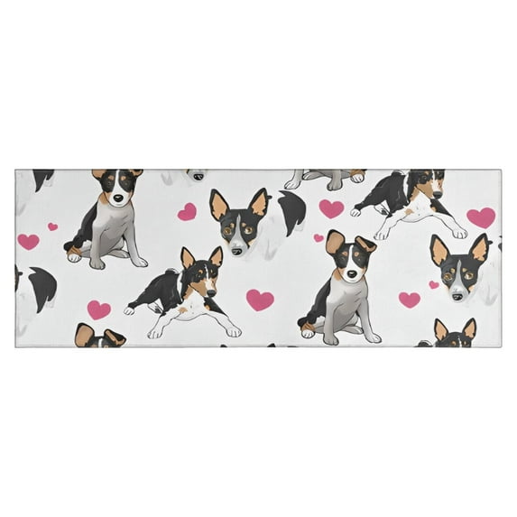 Dog Pattern with Hearts Kitchen Rug Mat,Kitchen Runner Rugs Non Skid Washable,Decorative Kitchen Floor Mats for Kitchen,Sink,Laundry,17"X47"