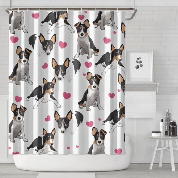 Dog Pattern with Hearts Shower Curtain 84x72in ,Bathroom Decorative Shower Curtains Set with 12 Hooks,Modern Waterproof Washable Shower Curtain