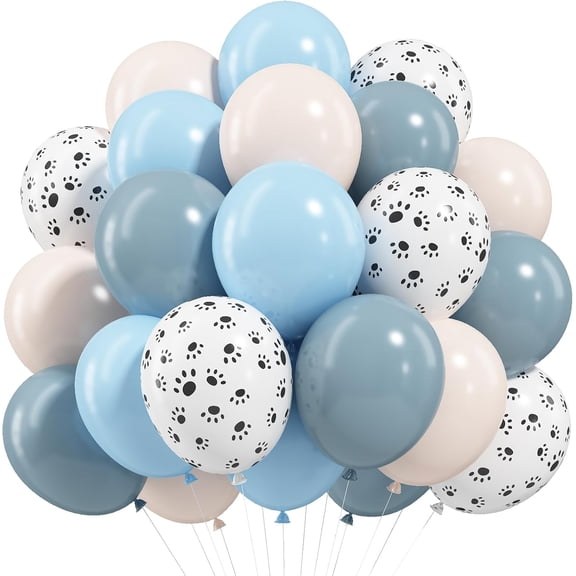Dog Paw Balloons, 12 Inch Retro Dusty Slate Blue Pastel Muted Blue Sand White Helium Latex Balloon Paw Print Party Balloons for Kids Boys Girls Puppy Theme Birthday Baby Boy Shower Party Decorations