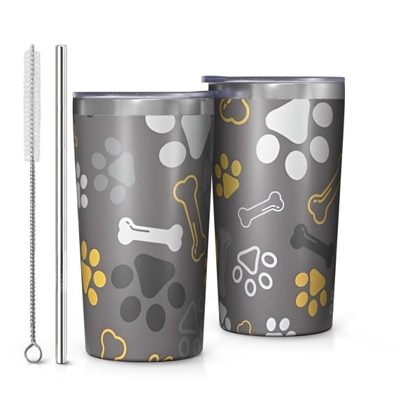 Dog Paw and Bone 10oz Tumblers Stainless Steel Tumbler with Lid and Straw,Vacuum Insulated Double Wall Travel Tumbler Cups with Cleaning Brush for Coffee, Tea