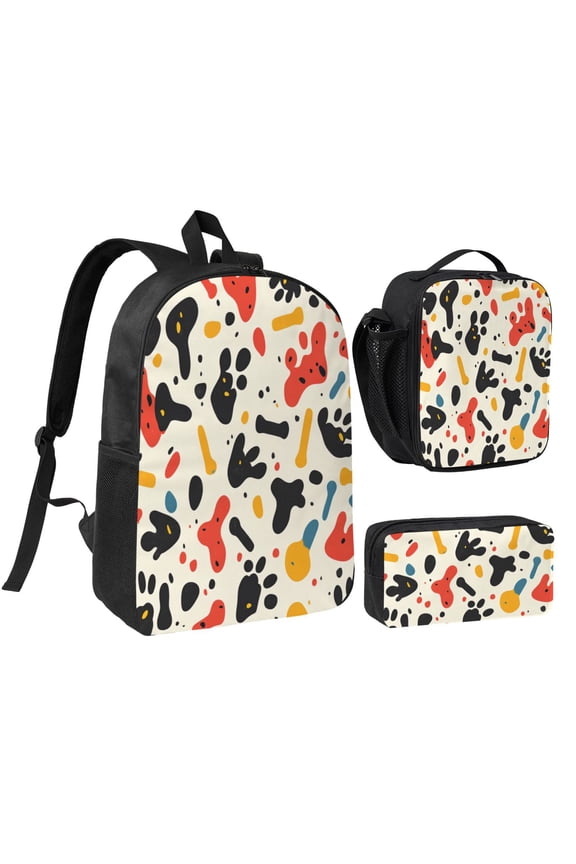 Dog Paw Bone Print Backpack 17 Inch Set with Lunch Bag and CaseDurableTravel Bag Combo for Work Commuting Daily Use