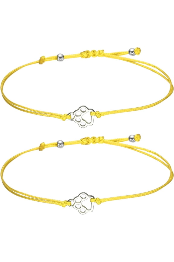 Dog Paw Bracelet for Women, Cat Pet Print Memorial Rope Handmade Adjustable String Lover Girls Friends Friendship Birthday Gift Yellow -