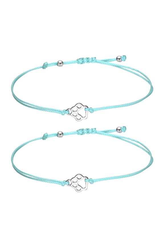 Dog Paw Bracelets for Women Cat Paw Pet Print Memorial Rope Bracelet Handmade Adjustable String Blue 2 Pack