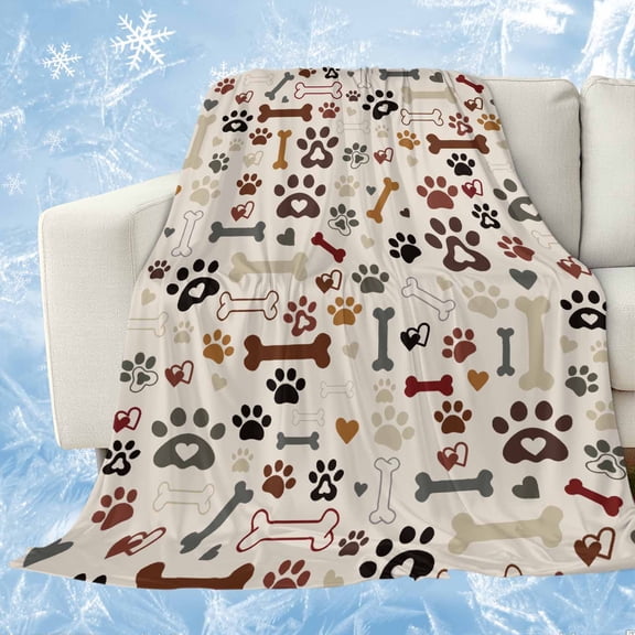 Dog Paw Cooling Blanket, Lightweight Breathable Summer Throw Blanket with Double Sided Cold Effect, Vintage Farmhouse Dog Bones Love Heart Picnic Beach Blankets Bed Sheet for Hot Sleepers 30"x40"
