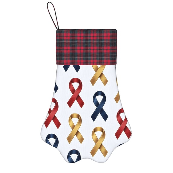 Dog Paw Decorative Socks 17x11.8in Top With A Strap Design For Easy Hanging For Festive Christmas Party Decorations Cancer Awareness Ribbon Pattern - Metallic Elegance (1)
