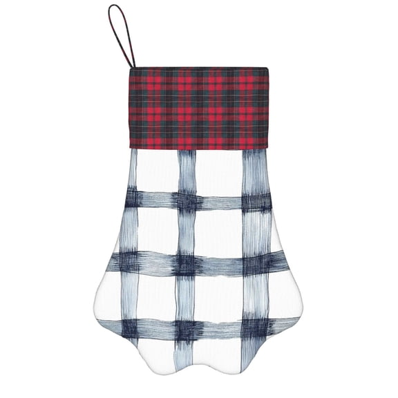 Dog Paw Decorative Socks 17x11.8in Top With A Strap Design For Easy Hanging For Festive Christmas Party Decorations Doderblue Checked Hand-Drawn Sketch_1