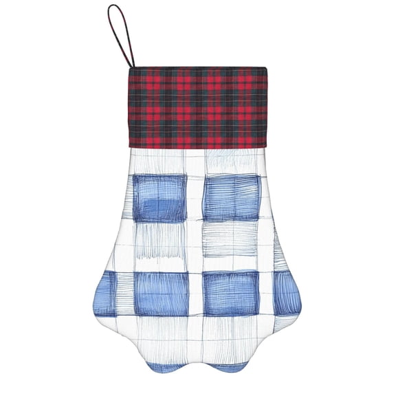Dog Paw Decorative Socks 17x11.8in Top With A Strap Design For Easy Hanging For Festive Christmas Party Decorations Doderblue Checked Hand-Drawn Sketch_2