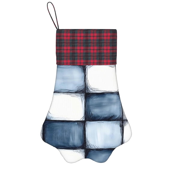 Dog Paw Decorative Socks 17x11.8in Top With A Strap Design For Easy Hanging For Festive Christmas Party Decorations Doderblue Checked Hand-Drawn Sketch_3