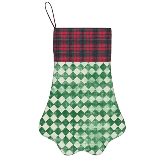 Dog Paw Decorative Socks 17x11.8in Top With A Strap Design For Easy Hanging For Festive Christmas Party Decorations Green Houndstooth Vintage Texture Hand-Drawn Sketch_4