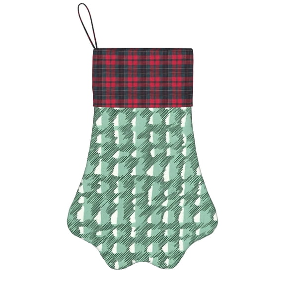 Dog Paw Decorative Socks 17x11.8in Top With A Strap Design For Easy Hanging For Festive Christmas Party Decorations Green Houndstooth Vintage Texture Hand-Drawn Sketch_1