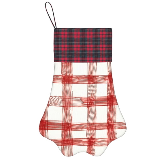 Dog Paw Decorative Socks 17x11.8in Top With A Strap Design For Easy Hanging For Festive Christmas Party Decorations Indianred Checked Hand-Drawn Sketch_1