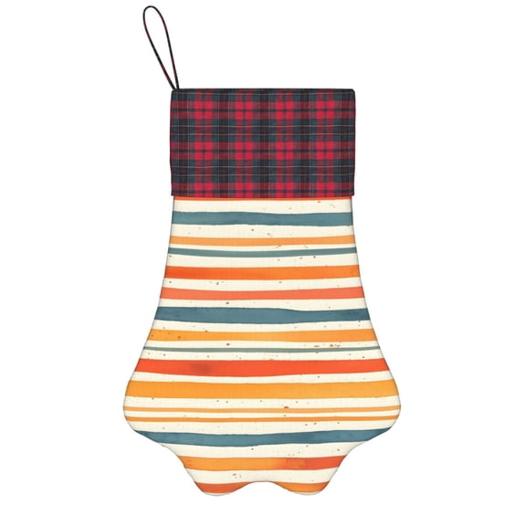 Dog Paw Decorative Socks 17x11.8in Top With A Strap Design For Easy Hanging For Festive Christmas Party Decorations Orangered Stripe Hand-Drawn Sketch_4